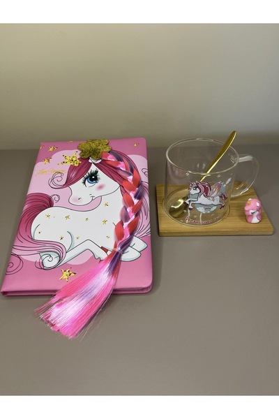 Two Two Caiet din tricot cu unicorn și ceașcă cu suport cu lingură unicorn - caiet cu dungi cal cu coarne