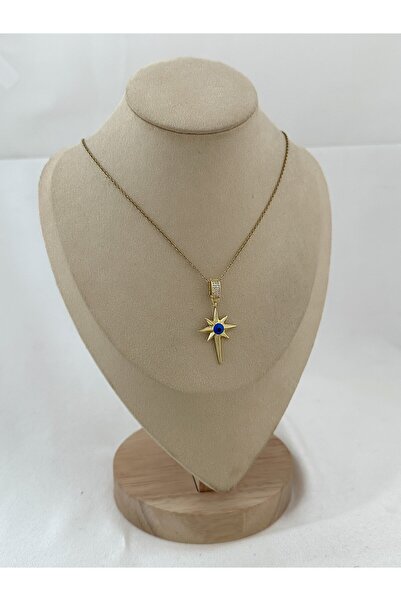 H&S AKSESUAR Steel Zircon Stone Evil Eye Detail North Star Necklace