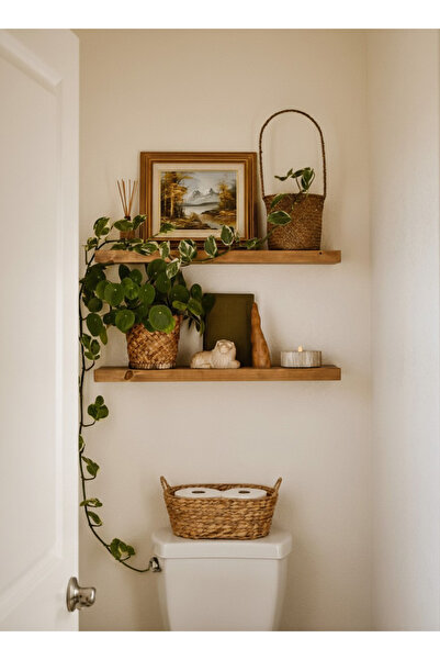 Modüler Ekipman Gizli Askılı Masif Ladin Ahşap Duvar Rafı - Ceviz Tonu - 50/6...