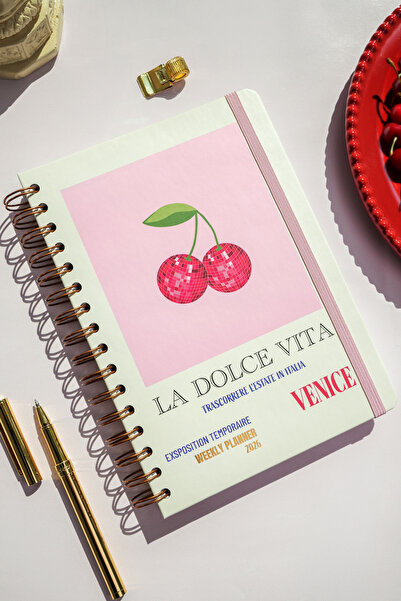 Matt Notebook 2026 Yılı A5 Ajanda Spiralli 15x21 cm - 12 Aylık Kiraz