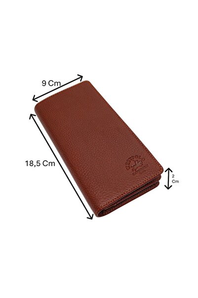 Westpolo Hakiki Deri Bol Kart Bölmeli Unisex Uzun Cüzdan - Taba