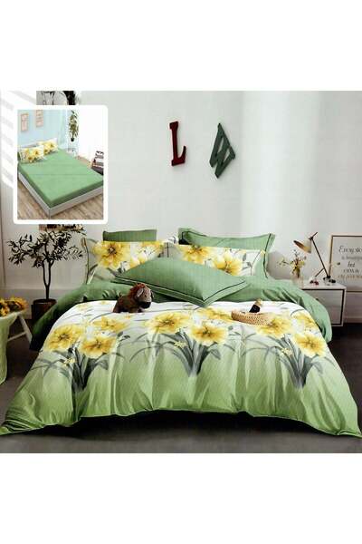 OEM Lenjerie de pat din bumbac finet, 6 piese si cearsaf cu elastic - HF6P256