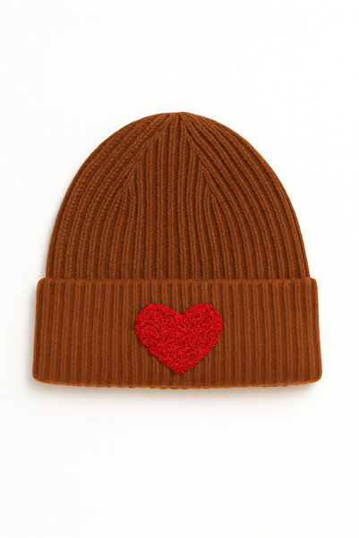 byebruketenci Brown Children and Teenagers Beret Red Heart Punch Pattern Luxury Wool Hat Christmas Gift