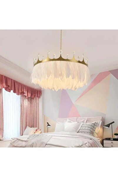 Hammer Modern design chandelier with feathers and crystal crown, diameter 350 mm