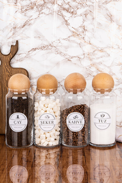 Minya Home 4'lü Dekoratif Kapaklı Cam Kavanoz Seti Çay Şeker Kahve Tuz Saklam...