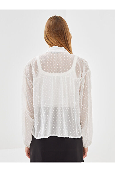 LC Waikiki LCW Vision Ekru Bağlamalı Yaka Dokulu Oversize Kadın Bluz