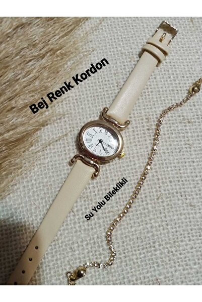 Brality Retro Minimal Vintage BEJ RENK Kordon Kadın Kol Saati Kelebek Model