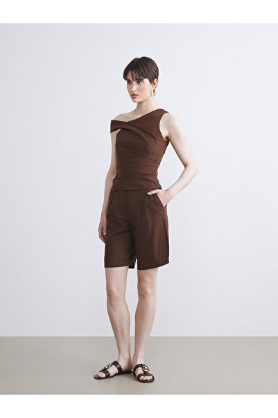 LC Waikiki Vizyon New Season Loose Fit Linen Blend Women's Pleated Shorts