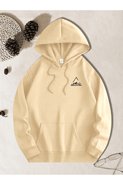 LAVİTTA Minimalist Mountain Printed Hooded Sweatshirt