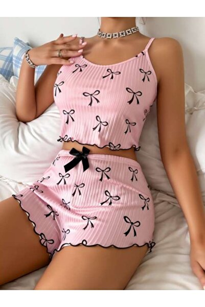 adora lingerie طقم ملابس نوم نسائي منسوج بنقشة مع شورت