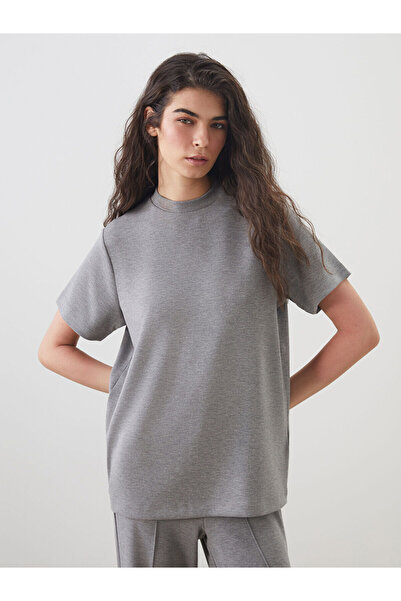 LC Waikiki Tricou pentru femei LCW Modest Grey guler ridicat Modal Blend S5OD...