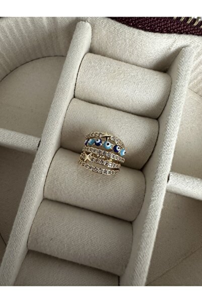 ringbox Gold Nazar Boncuklu Kıkırdak Küpe Earcuff