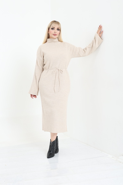 MJORA High Neck Wide Sleeve Knitwear Knitted Dress