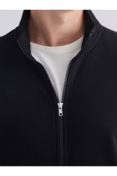 LC Waikiki Black Mock Neck Men's Zippered Sweatshirt