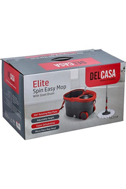 DELCASA ممسحة سبين إيزي مع أسطوانة فولاذية ورأس ممسحة من الألياف الدقيقة DC2358