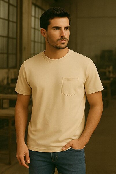 Ars Magic Box Ανοιχτόχρωμο στρογγυλό λαιμόκοψι με απλό χρώμα με αριστερή διακοσμητική τσέπη από χτενισμένο βαμβάκι