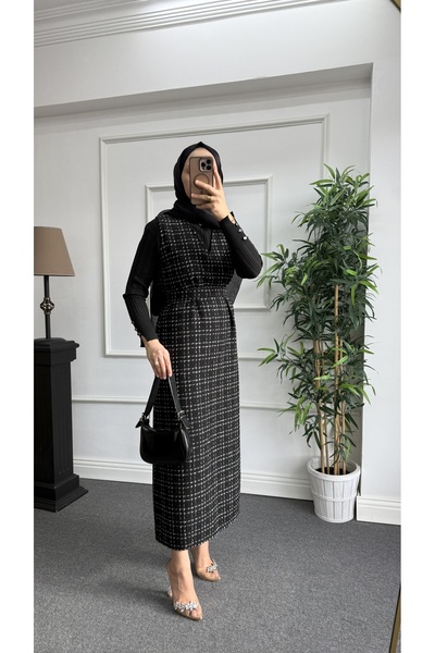 Nisa Nalbantoğlu Siyah Tüvit Tesettür Jile -Gümüş Simli