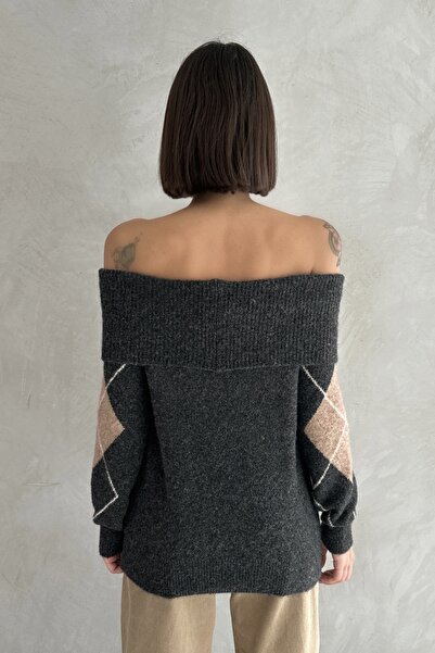 Rabi Shine Pulover pentru femei cu guler Madonna cu model Baklava