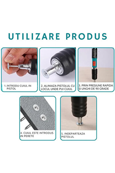 novim Pistol De Cuie Pentru Fixarea Cuielor Si Bolturilor In Beton, Lemn, Fier, include 50 de cuie