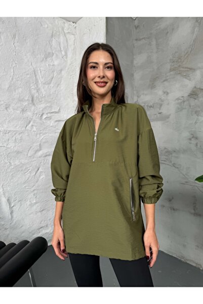 Elif Özbey Butik Χακί ύφασμα αλεξίπτωτου με φερμουάρ