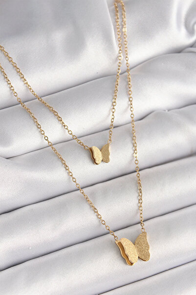 Belle Fusion قلادة نسائية من الفولاذ المقاوم للصدأ 316L بلون ذهبي مع نموذجين ...