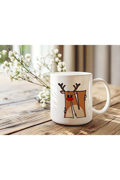 Beramussa كوب بتصميم حرف N على شكل غزال الكريسماس - كوب قهوة وشاي على شكل غزا...