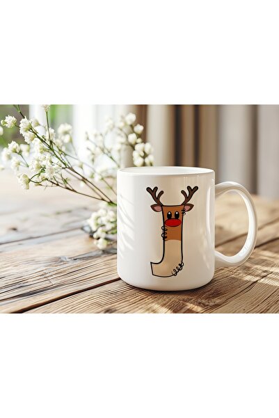 Beramussa كوب بتصميم حرف J على شكل غزال عيد الميلاد - كوب قهوة وشاي على شكل غ...