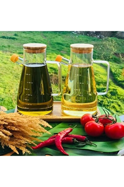 Tasarım Evi طقم وعاء زيت الخل مع ختم سيليكون وغطاء من الخيزران، طقم وعاء زيت ...