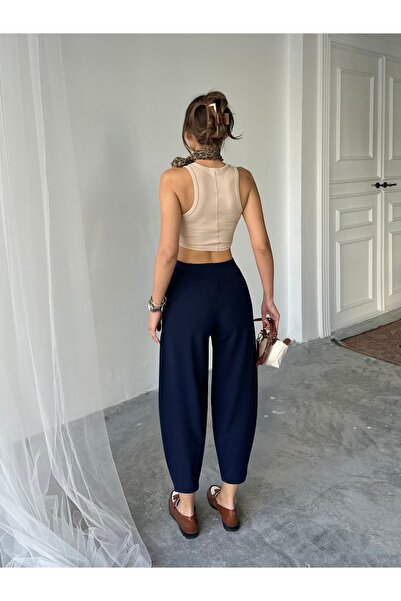 NOA LİNE Navy Blue Scuba Crepe Fabric Shalwar Model Balloon Trousers