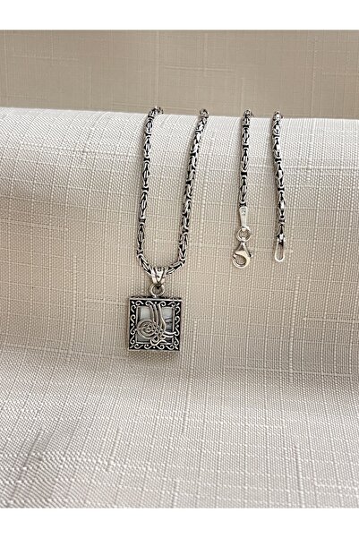 ED CAESAR TUĞRA KARE MODEL KRAL ZİNCİR 925 AYAR GÜMÜŞ CEVŞEN KOLYE