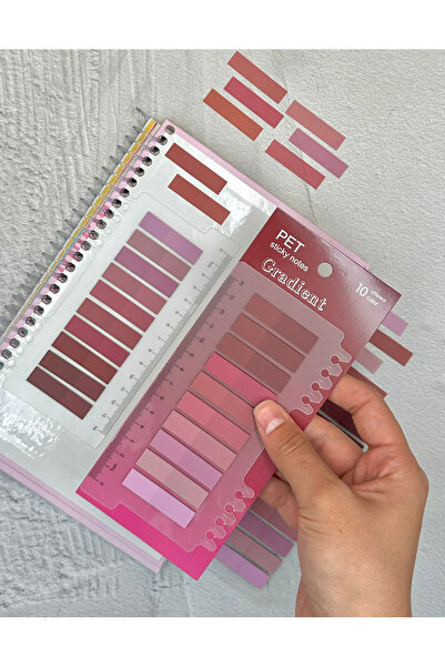 ZeCo Collection 10 Color Ruler Soft Pink Shades Flat Edge Transparent Pet Index Sticker/Index Sticker/Post-it
