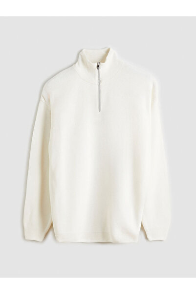 LC Waikiki Ανδρικό πλεκτό πουλόβερ με μακριά μανίκια Ecru ψηλός λαιμός