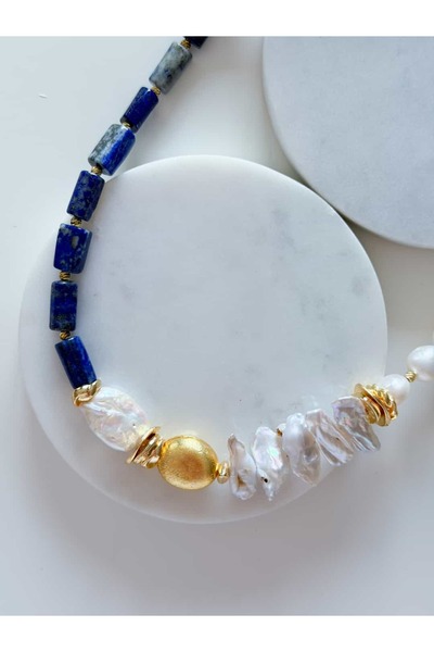 CHARMLUCKY Pearl-Lapis Design Necklace