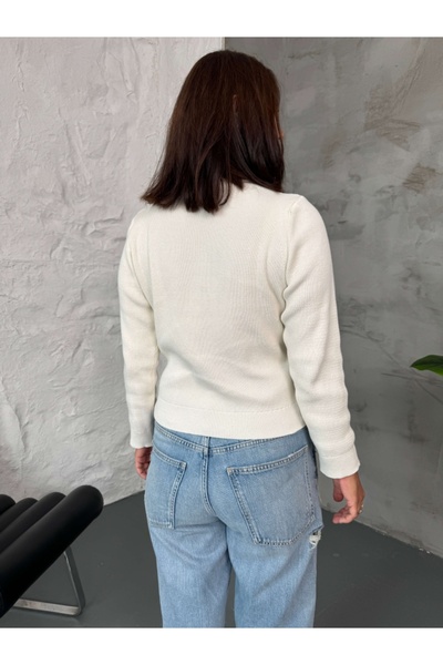 Elif Özbey Butik Ecru Gold Buttoned Polo Neck Cardigan