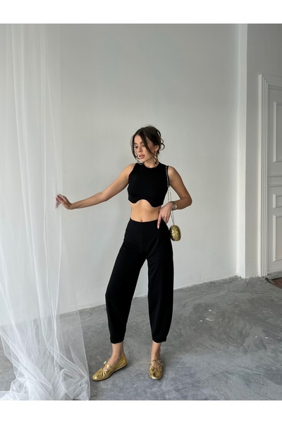 NOA LİNE Black Scuba Crepe Fabric Shalwar Model Balloon Trousers