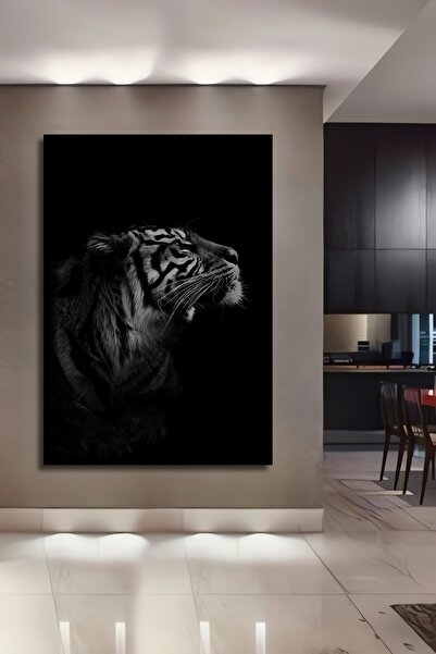 Teona Ahşap Dekoratif Ahşap Dikdörtgen Tablo Karanlıkta Kaplan Çerçeve Görünümlü