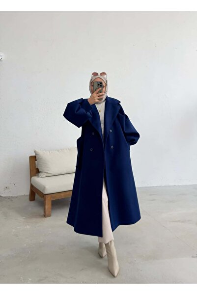 BONDİA Mira Balon Kol Kaşe Kaban Lacivert