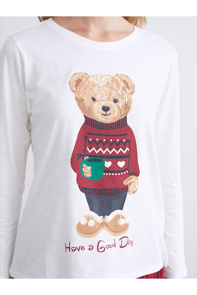 LC Waikiki Bordo Ayı Teddy Baskılı Kadın Pijama Takımı Anne Kız Kombini