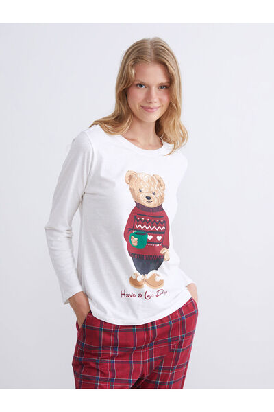 LC Waikiki Bordo Ayı Teddy Baskılı Kadın Pijama Takımı Anne Kız Kombini