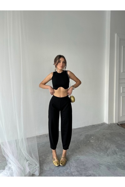 NOA LİNE Black Scuba Crepe Fabric Shalwar Model Balloon Trousers