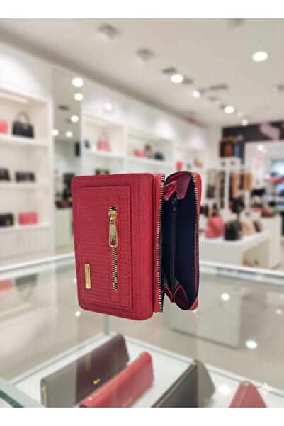 Newish Polo Zippered Portfolio Wallet Patterned Vegan Faux Leather - Medium Size