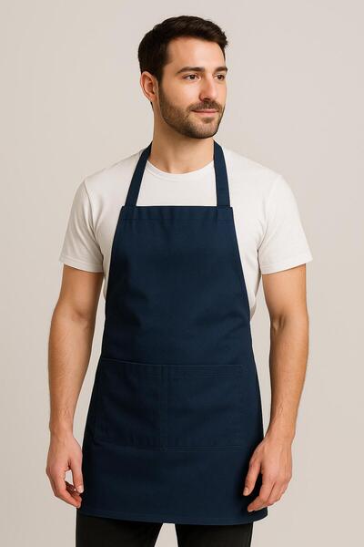 GTB BUTİK مريلة مطبخ باللون الأزرق الداكن مع جيب، مقاومة للبقع، مصنوعة من قماش الجبردين، مريلة طهي للجنسين، مريلة للطهاة
