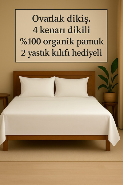 Loova Lastiksiz çarşaf çift kişilik aparalı 4 köşe dikili 2 yastık kılıfı hed...