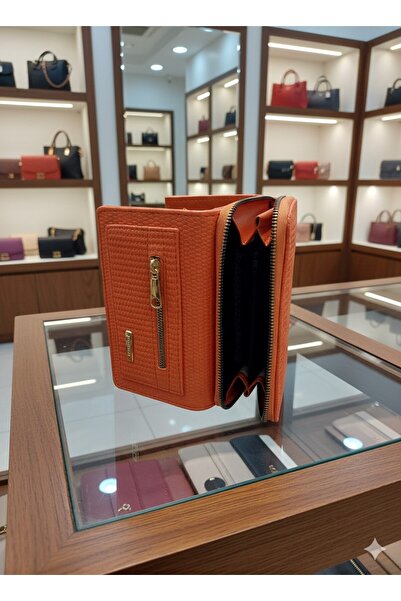 Newish Polo Zippered Portfolio Wallet Patterned Vegan Faux Leather - Medium Size