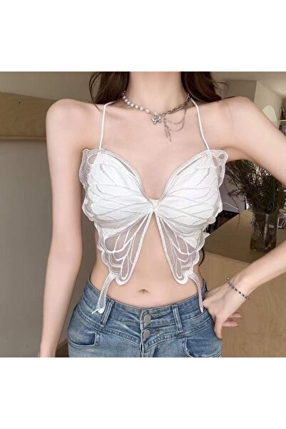 Giraffe Dantelli İnce Askılı Kaplı Bralet Büstiyer Crop Bluz Korse Body Gotik...