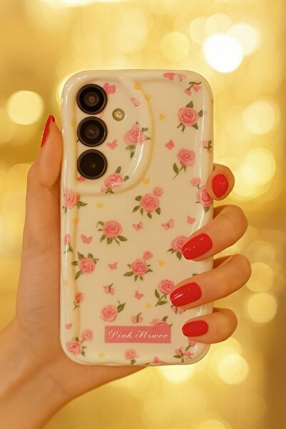 TechTrove Samsung Galaxy S25 FE Kılıf Çiçekli Yumuşak Kenarlı Pembe Gül Desenli A Kalite Kapak