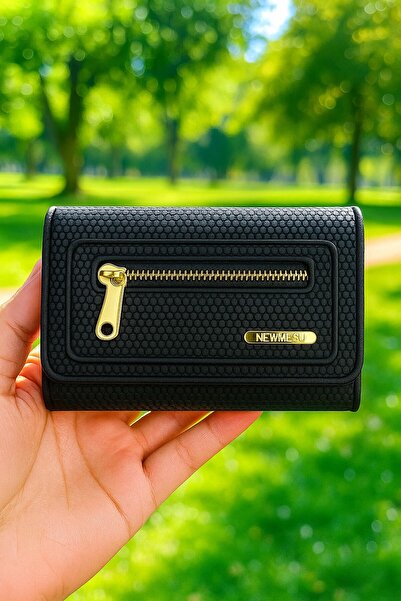 Newish Polo Zippered Portfolio Wallet Patterned Vegan Faux Leather - Medium Size