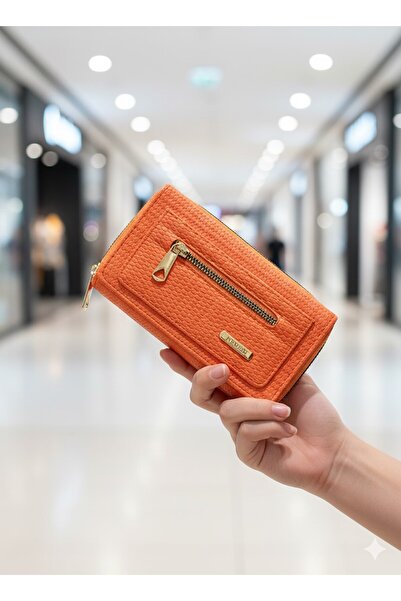 Newish Polo Zippered Portfolio Wallet Patterned Vegan Faux Leather - Medium Size