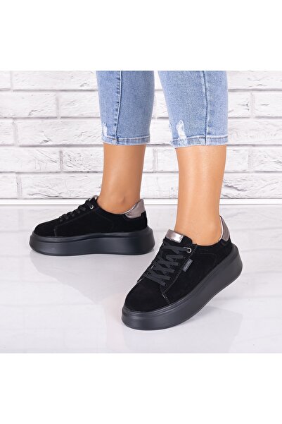 ANGEL BLUE Pantofi sport damă negri din piele întoarsă naturală Alersa, talpa 37