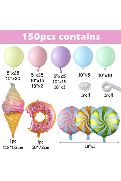 OEM Arcada 139 Multicolored Macaron Balloons, Pastel, Ice Cream, Donut, LolliPop